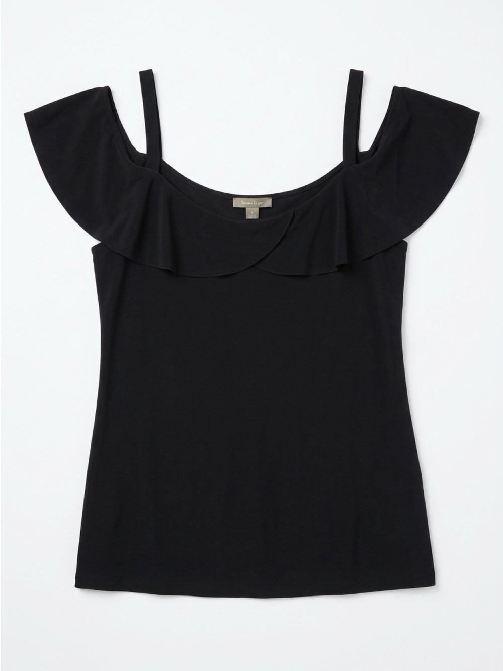 Penningtons Black Off-Shoulder Ruffle Tank with Thin Straps